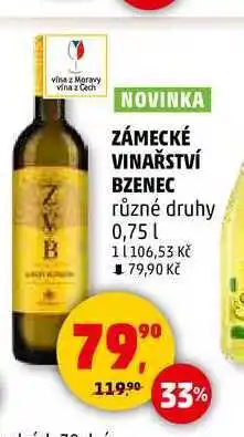 Penny Market ZÁMECKÉ VINAŘSTVÍ BZENEC různé druhy, 0,75 l nabídka