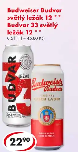 CBA Budweiser Budvar světlý ležák 12 * Budvar 33 světlý ležák 12 nabídka