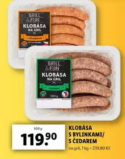 Lidl Klobása s bylinkami / s čedarem nabídka
