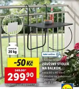 Lidl LIVARNO home ZÁVĚSNÝ STOLEK NA BALKON nabídka