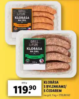Lidl Klobása s bylinkami / s čedarem nabídka