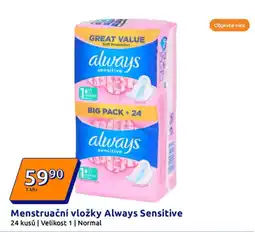 Action Menstruační vložky always sensitive nabídka