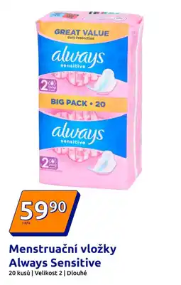 Action Menstruační vložky always sensitive nabídka