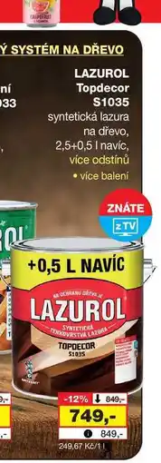 Barvy a laky drogerie LAZUROL Topdecor 33 S1035 syntetická lazura na dřevo, 2,5l nabídka
