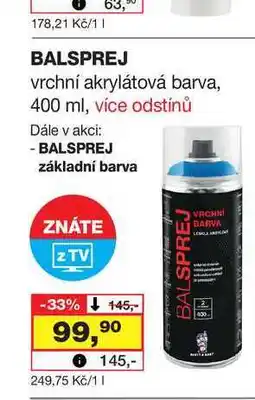 Barvy a laky drogerie BALSPREJ vrchní akrylátová barva, 400 ml, více odstínů nabídka
