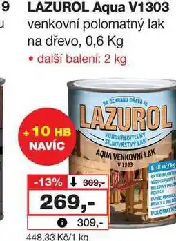Barvy a laky drogerie LAZUROL Aqua V1303 venkovní polomatný lak na dřevo, 0,6 kg nabídka