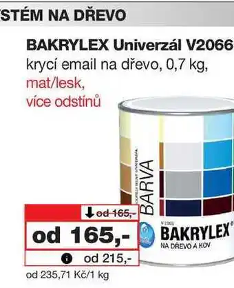 Barvy a laky drogerie BAKRYLEX Univerzál V2066 krycí email na dřevo, 0,7 kg, mat/lesk nabídka