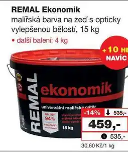 Barvy a laky drogerie REMAL Ekonomik malířská barva na zeď's opticky vylepšenou bělostí, 15 kg nabídka