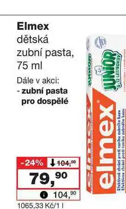 Barvy a laky drogerie Elmex dětská zubní pasta, 75 ml nabídka
