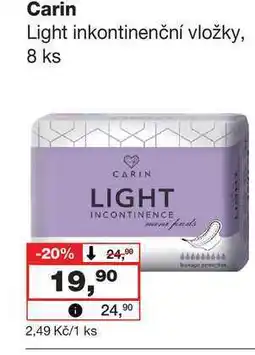 Barvy a laky drogerie Carin Light inkontinenční vložky, 8 ks nabídka