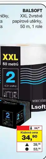 Barvy a laky drogerie BALSOFT XXL 2vrstvé papírové utěrky, 50 m, 1 role nabídka