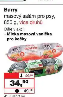 Barvy a laky drogerie Barry masový salám pro psy, 850 g nabídka