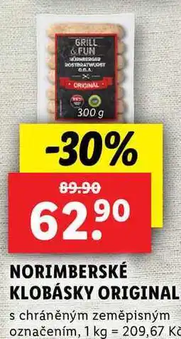 Lidl NORIMBERSKÉ KLOBÁSKY ORIGINAL, 300 g nabídka