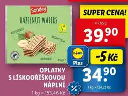Lidl OPLATKY S LÍSKOOŘÍŠKOVOU NÁPLNÍ, 4x 65 g nabídka
