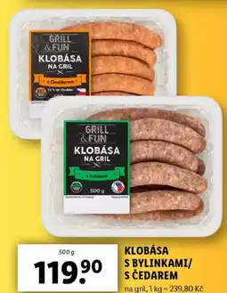 Lidl KLOBÁSA S BYLINKAMI/ČEDAREM, 500 g nabídka