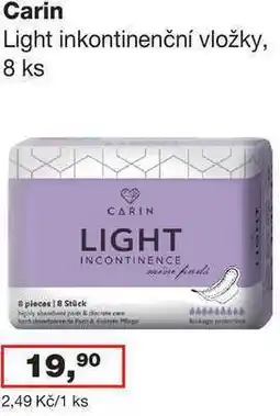 Ráj drogerie Carin Light inkontinenční vložky, 8 ks nabídka