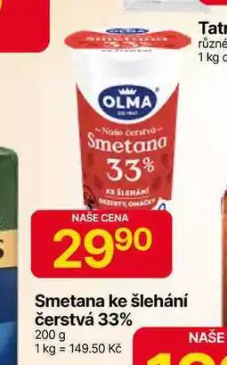 Hruška OLMA Smetana ke šlehání čerstvá 33% 200 g nabídka