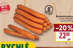 Billa Řeznické párky z pultu lahůdek cena za 100 g nabídka