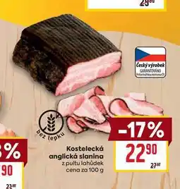 Billa Kostelecká anglická slanina z pultu lahůdek cena za 100 g nabídka