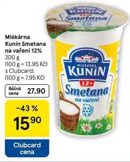 Tesco Mlékárna Kunín Smetana na vaření 12%, 200 g nabídka