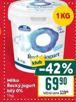 Billa Řecký jogurt bílý 0% 1kg nabídka