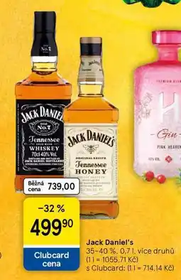 Tesco Jack Daniel's 35-40 %, 0.7 l nabídka