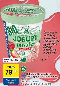 Tesco Hollandia Bio jogurtová zmrzka jahoda s kulturou BiFi, 420 ml nabídka
