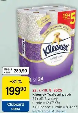 Tesco Kleenex Coussine Toaletní papír, 24 rolí, 3 vrstvy nabídka