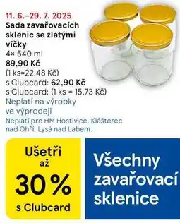 Tesco Sada zavařovacích sklenic se zlatými víčky, 4x 540 ml nabídka