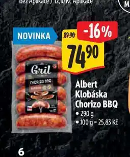 Albert Albert Klobáska Chorizo BBQ 290 g nabídka