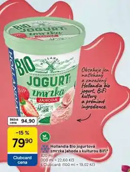 Tesco Hollandia Bio jogurtová zmrzka jahoda s kulturou BiFi nabídka