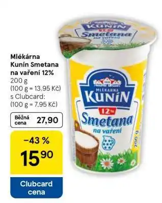 Tesco Mlékárna Kunín Smetana na vaření 12% nabídka