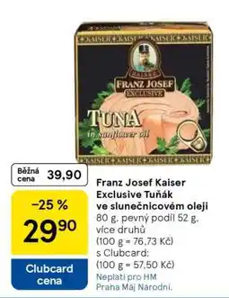 Tesco Franz Josef Kaiser Exclusive Tuňák ve slunečnicovém oleji nabídka