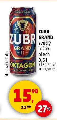 Penny Market ZUBR GRAND světlý ležák plech 0,5 l nabídka