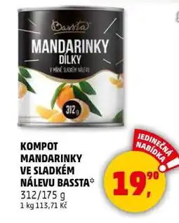 Penny Market KOMPOT MANDARINKY VE SLADKÉM NÁLEVU BASSTA nabídka