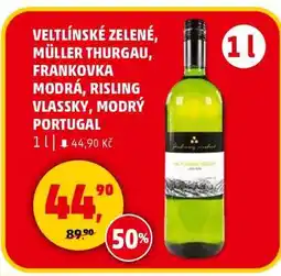 Penny Market VELTLÍNSKÉ ZELENÉ, MÜLLER THURGAU, FRANKOVKA MODRÁ, RISLING VLASSKY, MODRÝ PORTUGAL nabídka