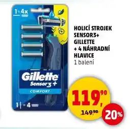 Penny Market Holicí strojek Sensor3+ Gillette + 4 náhradní hlavice nabídka