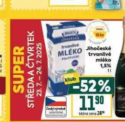 Billa Trvanlivé mléko 1,5% nabídka