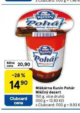 Tesco Kunín pohár mléčný dezert nabídka