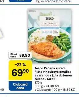 Tesco Pečená kuřecí fileta v houbové omáčce s vařenou rýží a dušenou zelenou fazolí nabídka