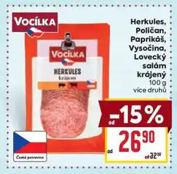Billa Herkules, Poličan, Paprikáš, Vysočina, Lovecký salám krájený nabídka