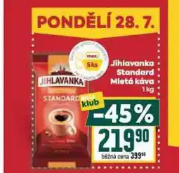 Billa Jihlavaka standard mletá káva nabídka