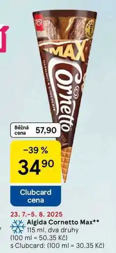 Tesco Algida Cornetto Max, 115 ml, dva druhy nabídka