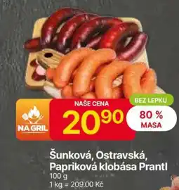 Hruška Šunková, Ostravská, Papriková klobása Prantl nabídka