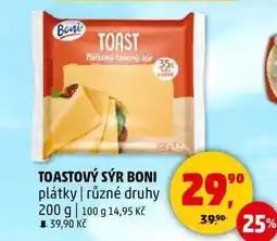 Penny Market TOASTOVÝ SÝR BONI plátky, různé druhy, 200 g nabídka
