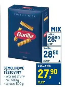 Makro Semolinové těstoviny nabídka