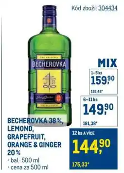 Makro BECHEROVKA 38%, LEMOND, GRAPEFRUIT, ORANGE & GINGER 20% nabídka