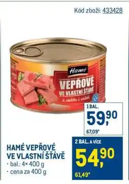 Makro Hamé Vepřové ve vlastní šťávě nabídka