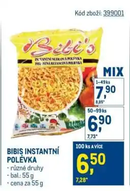 Makro Bibi's instantní polévka nabídka
