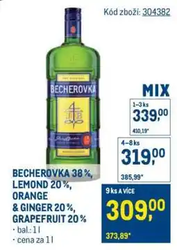 Makro BECHEROVKA 38 %, LEMOND 20 %, ORANGE & GINGER 20 %, GRAPEFRUIT 20 % nabídka